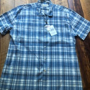 Men's Barbour Plaid Shirt XL Blue Linen Blend NWT
